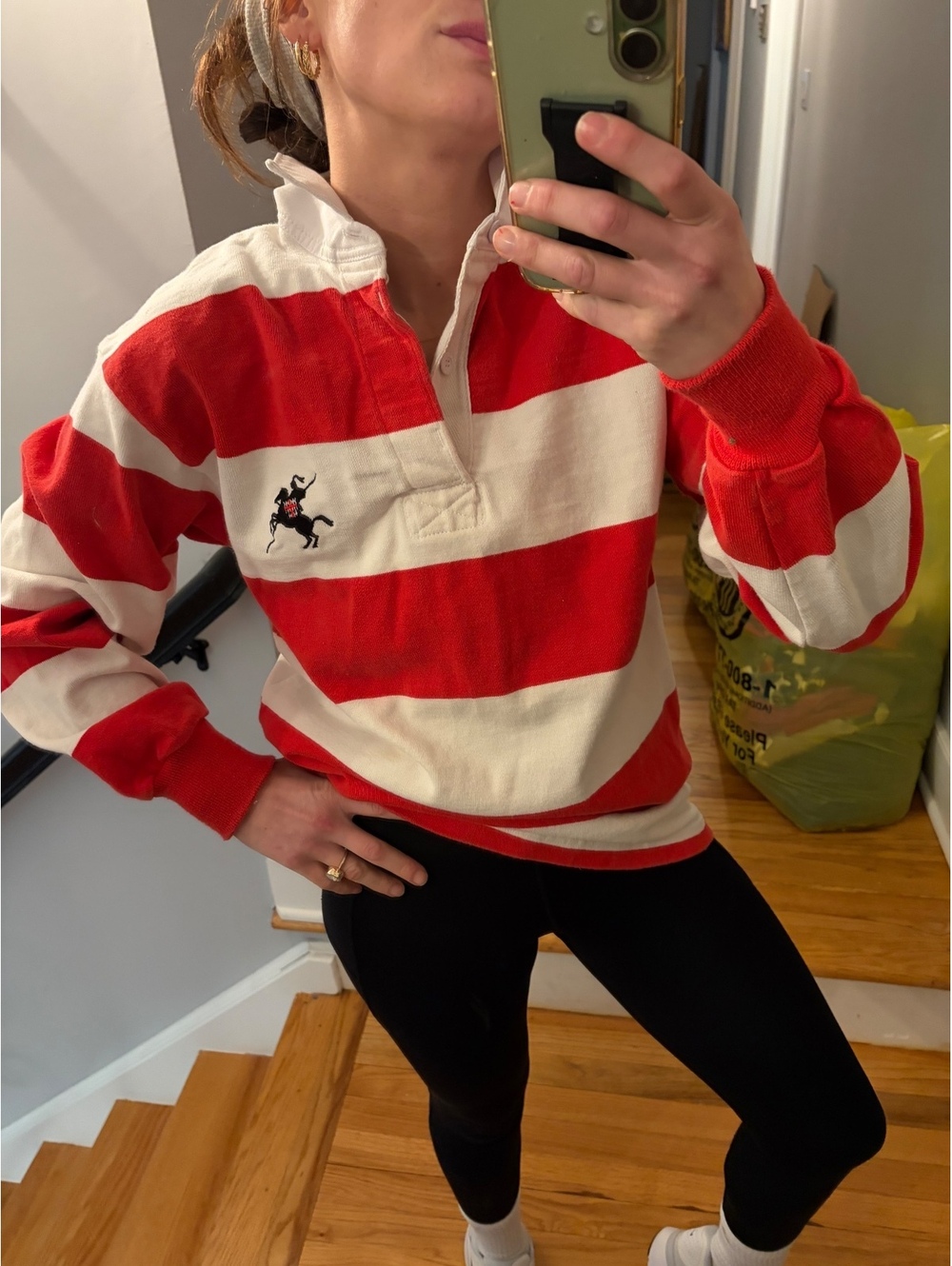 Vintage Barbarian Rugby Shirt Red White Striped Oversized Polo Small 90s - Picture 2 of 8